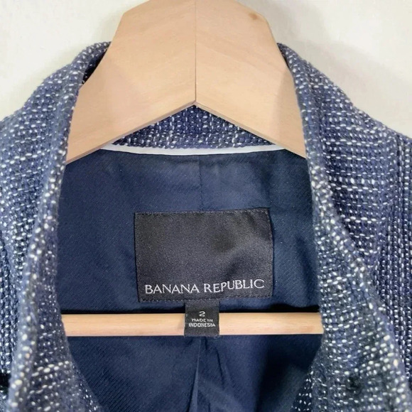 Banana Republic Cotton Tweed Heatherd Blue Military Jacket - Picture 12 of 16